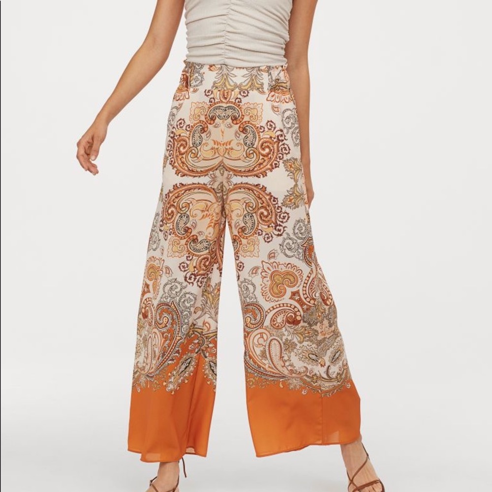 H&M•Orange/Paisley-Patterned Wide Leg Pants